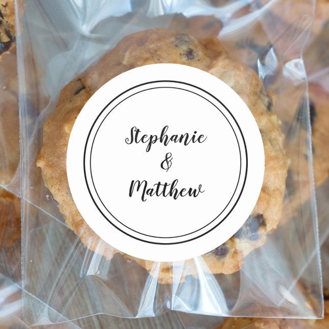 Minimalist Black White Wedding Bride & Groom Favou Classic Round Sticker (Creator Uploaded)