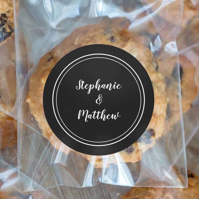 Minimalist Black White Wedding Bride Groom Favour Classic Round Sticker (Creator Uploaded)