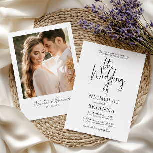 Minimalist Black White Wedding Classic Photo Invitation