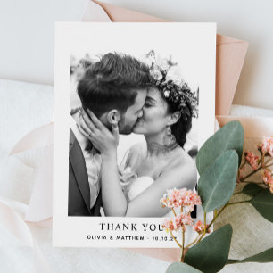 Minimalist Black & White Wedding Classic Photo Thank You Card