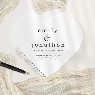 Minimalist Black White Wedding Heart Guest Book