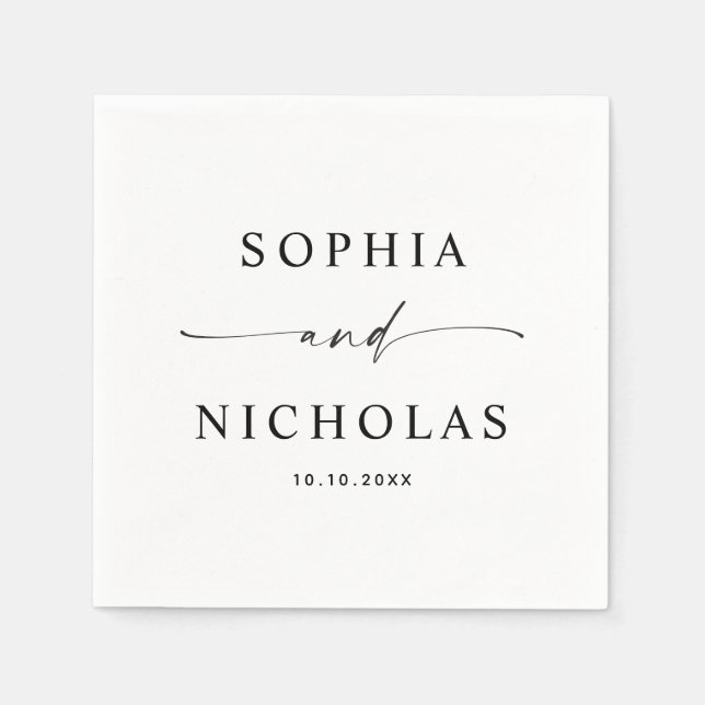 Minimalist Black & White Wedding | Modern Script Napkin (Front)