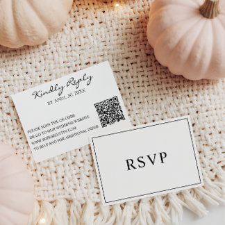 Minimalist Black & White Wedding RSVP QR Code Card