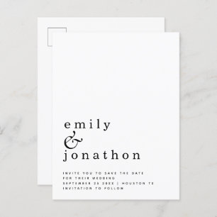 Minimalist Black White Wedding Save the Date Announcement Postcard