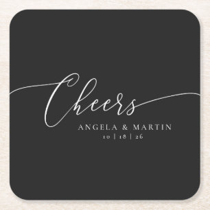 Minimalist Black White Wedding Square Square Paper Coaster
