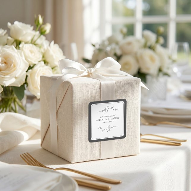 Minimalist Black & White Wedding Square Sticker (Creator Uploaded)