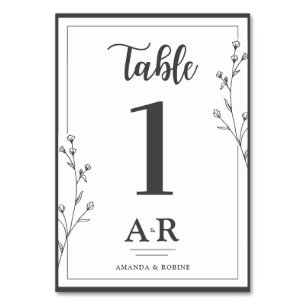 Minimalist Black & White Wedding Table Number
