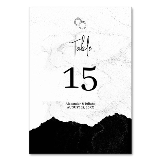 Minimalist Black & White Wedding Table Number (Front)
