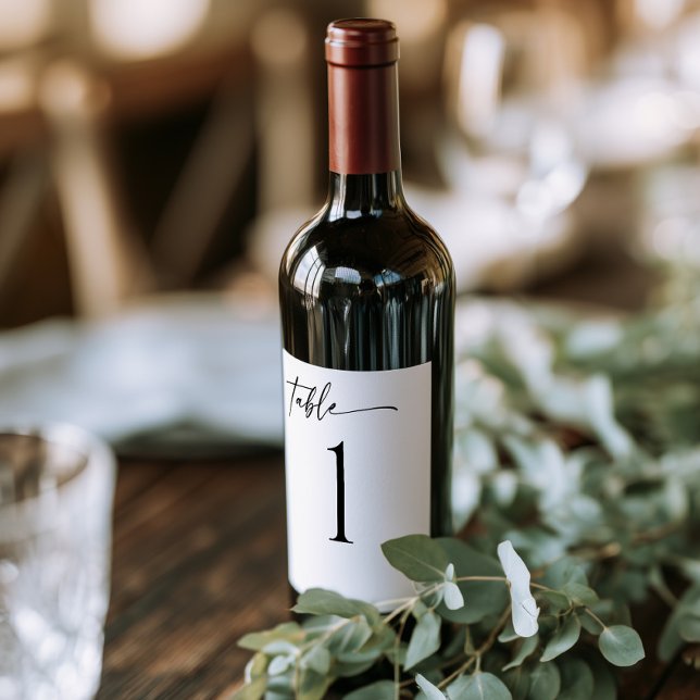 Minimalist Black & White Wedding Table Number Wine Label (Minimalist Black and White Table Number Wine Label )