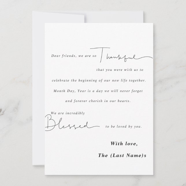 Minimalist Black & White Wedding Thank You Card (Front)