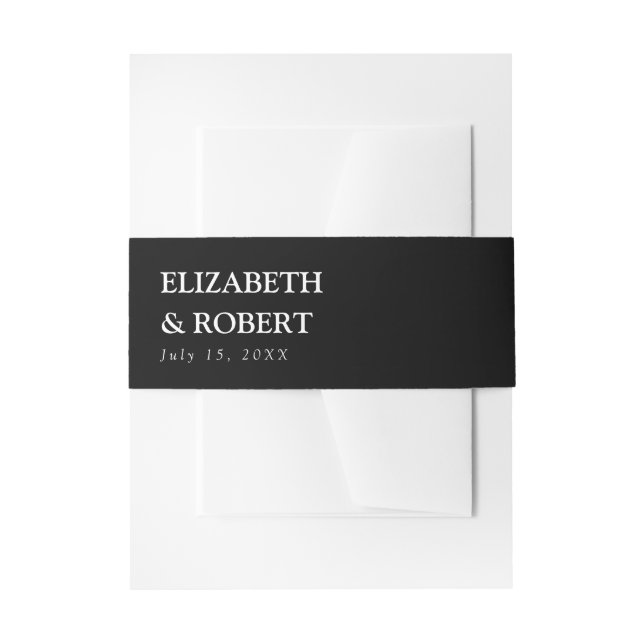 Minimalist Black & White Wedding Traditional Chic Invitation Belly Band (Front Example)