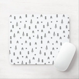 Minimalist Black & White Winter Forest Pattern Mouse Pad