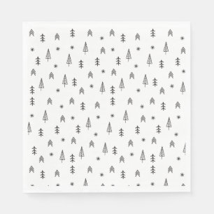 Minimalist Black & White Winter Forest Pattern Napkin