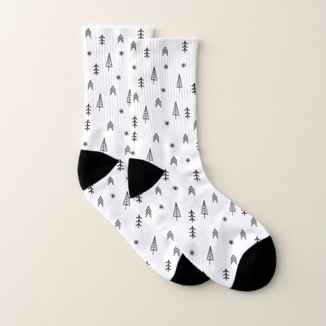 Minimalist Black & White Winter Forest Pattern Socks (Pair)
