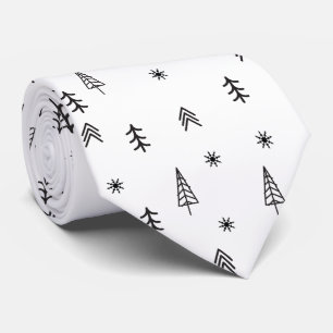 Minimalist Black & White Winter Forest Pattern Tie