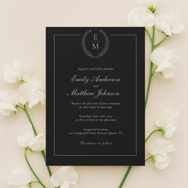 Minimalist Black With Blue Wedding Invitation (Creator Uploaded)