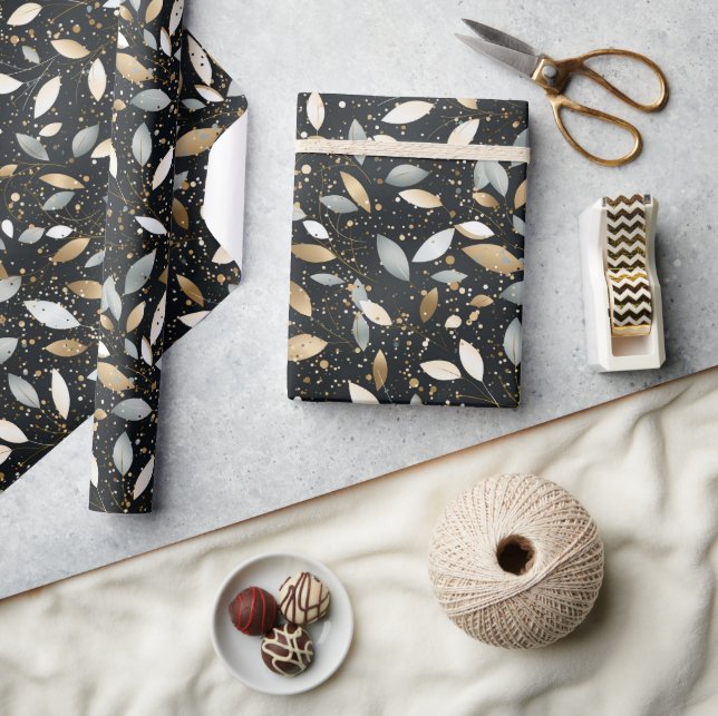Minimalist Black with Gold & Silver Glitter Design Wrapping Paper (Crafts)
