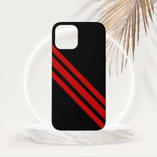 Minimalist Black with Varsity Red Diagonal Stripes iPhone 12 Case