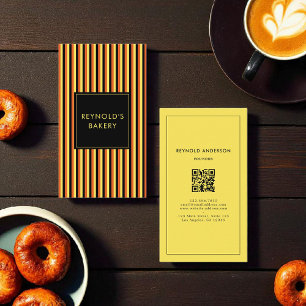 Minimalist Black & Yellow Stripes Bakery QR Code Business Card