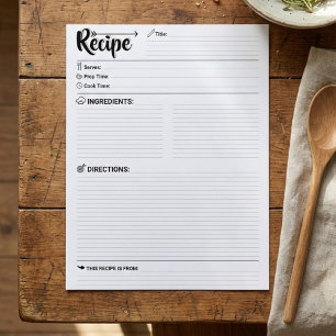 Minimalist Blank Recipe Pages / Paper Sheet Modern