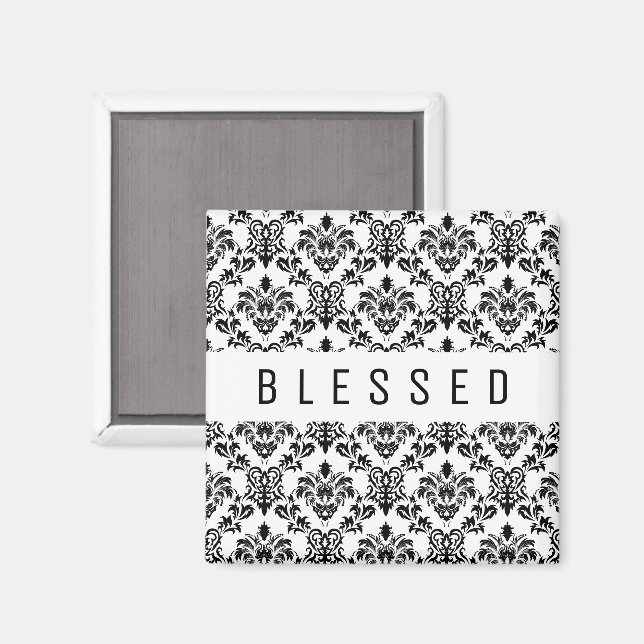Minimalist BLESSED, black floral Magnet (Front/Back)