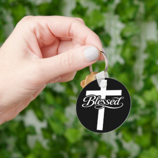 Minimalist Blessed Cross Christian Faith Design Key Ring