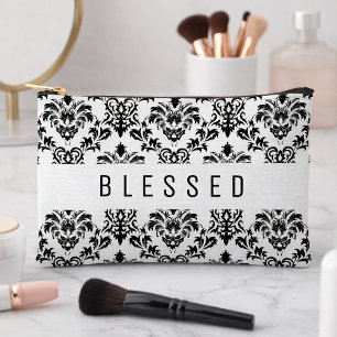 Minimalist BLESSED Damask Pattern Accessory Pouch