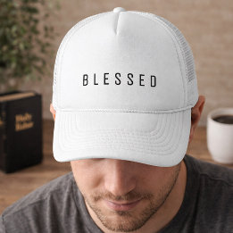 Minimalist BLESSED Text White Trucker Hat
