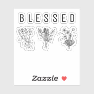 Minimalist BLESSED Three Wildflowers Black White