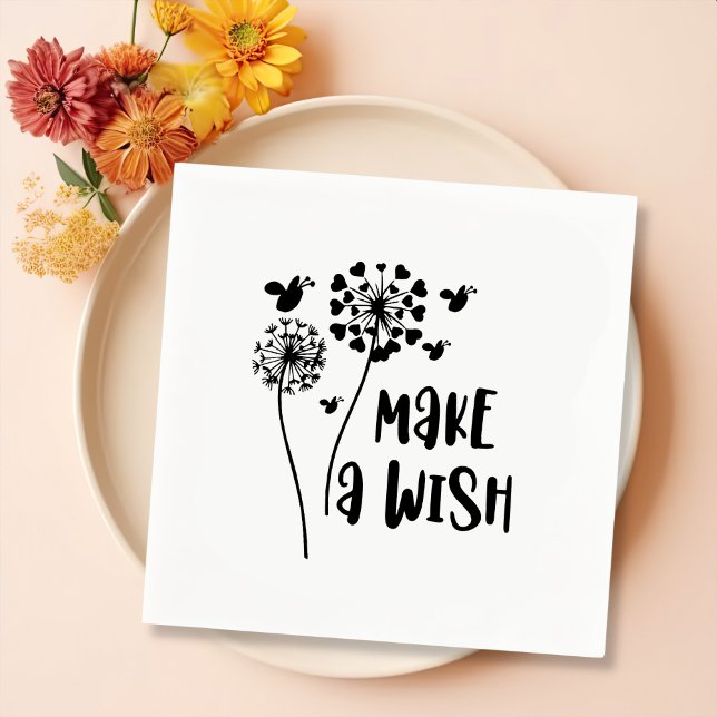 Minimalist Blowing Dandelion Make A Wish Napkin (Creator Uploaded)