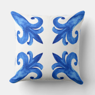 Minimalist Blue and White Botanical Accent Pillow, Cushion