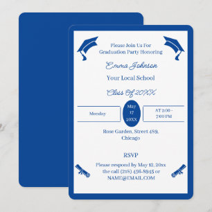Minimalist Blue And White Custom Graduation Invitation