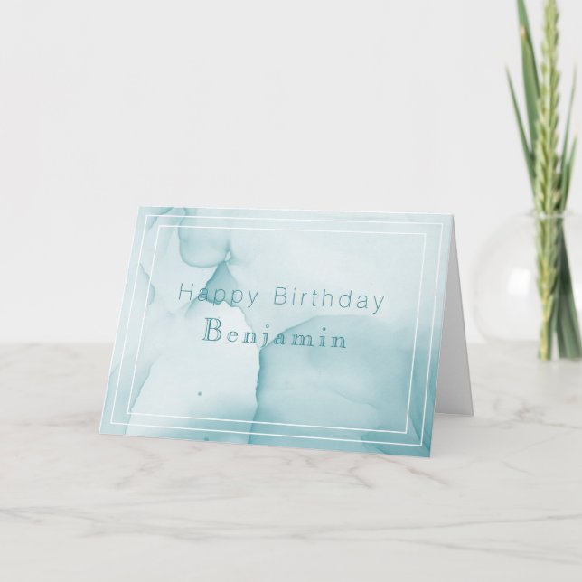 Minimalist Blue and White Watercolor Birthday Card (Front)