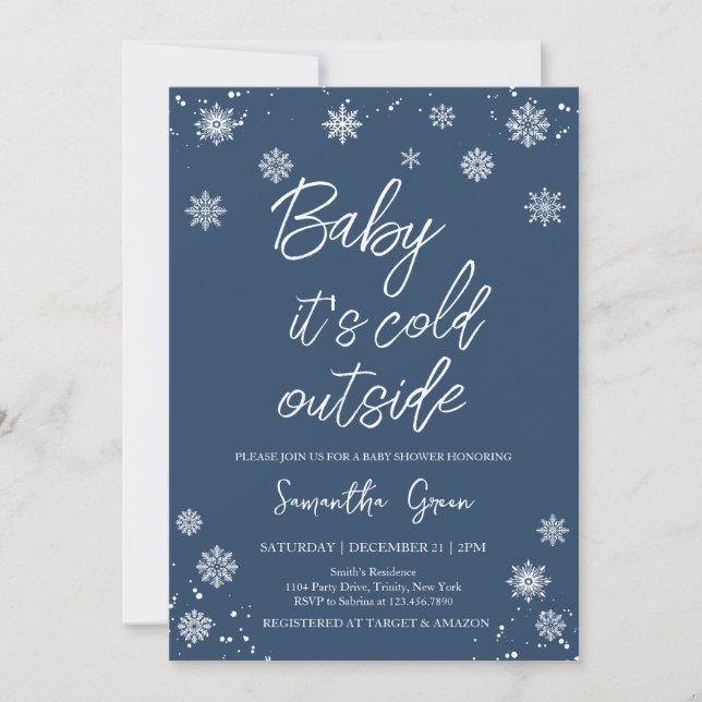 Minimalist Blue Baby It's Cold Outside Baby Shower Invitation (Front)