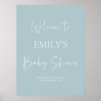 Minimalist Blue Baby Shower Welcome Sign