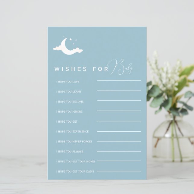 Minimalist blue Baby Shower Wishes For Baby Advice (Standing Front)
