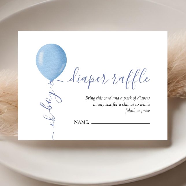 Minimalist Blue Balloon Baby Shower Diaper Raffle Enclosure Card (Creator Uploaded)
