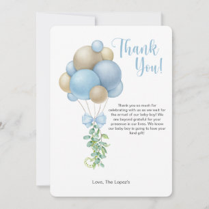 Minimalist Blue Balloon Baby Shower Thank You Card