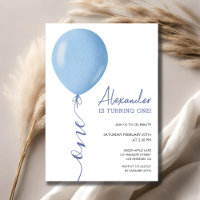 Minimalist Blue Balloon Boy 1st Birthday