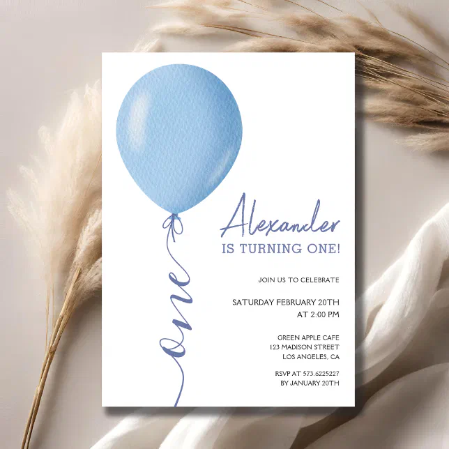 Minimalist Blue Balloon Boy 1st Birthday Invitation Zazzle
