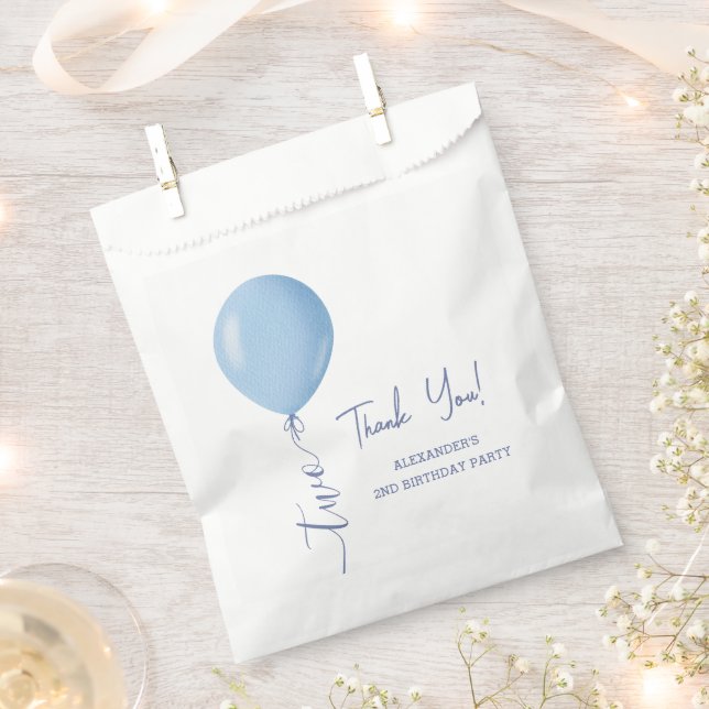Minimalist Blue Balloon Boy 2nd Birthday  Favour Bag (Clipped)