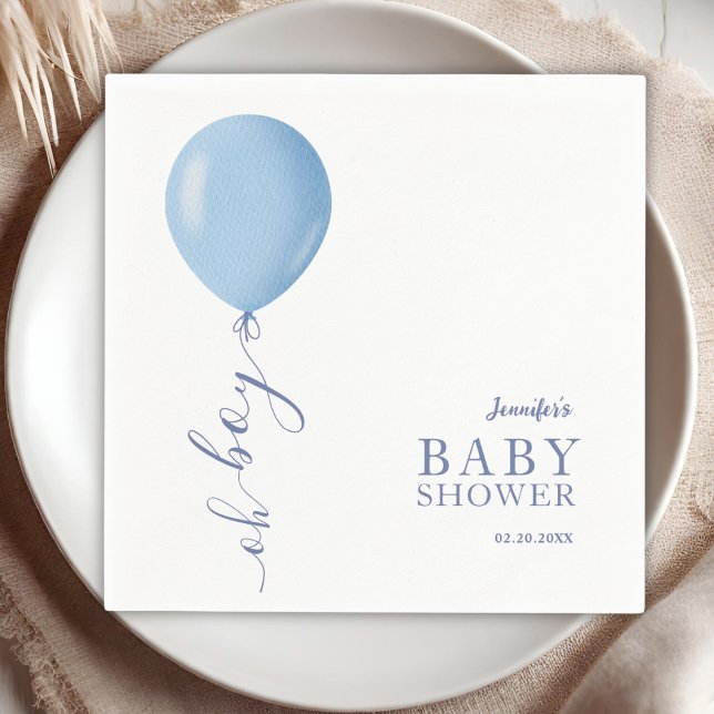 Minimalist Blue Balloon Oh Boy Baby Shower Napkin (Creator Uploaded)