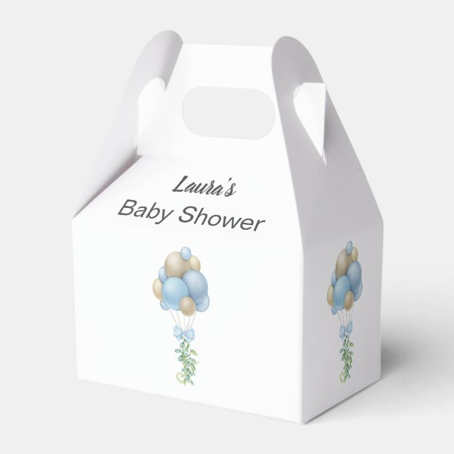 Minimalist Blue Balloons Boy Baby Shower Favour Box (Front Side)