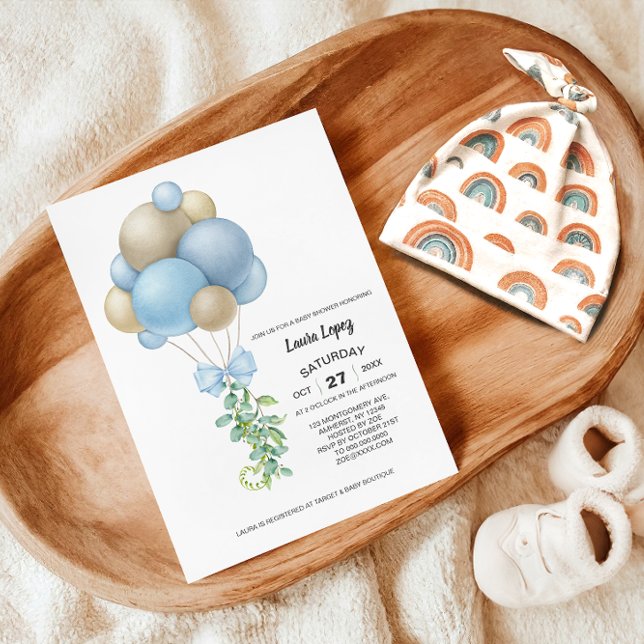 Minimalist Blue Balloons Boy Baby Shower Invitation (Creator Uploaded)