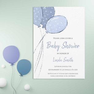 Minimalist Blue Balloons Boy Baby Shower Invitation