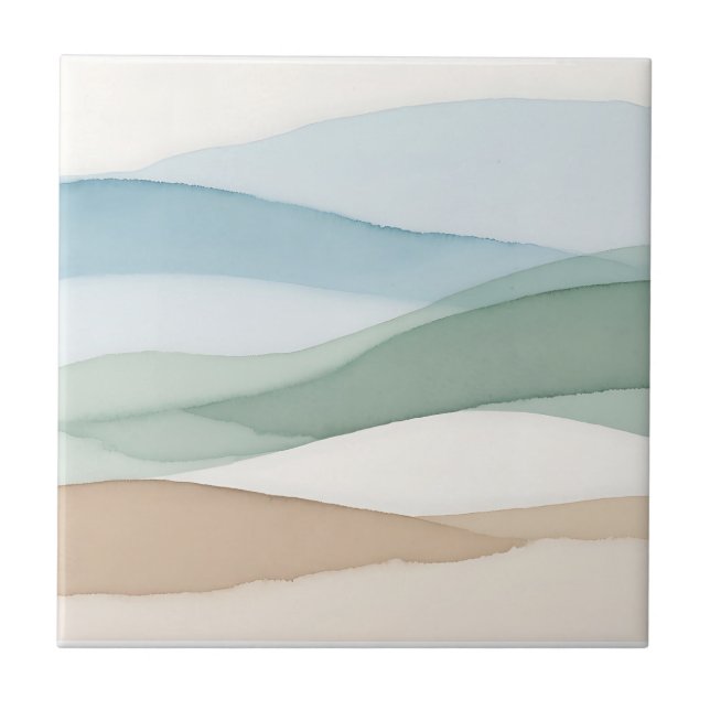 Minimalist Blue Beige Landscape Ceramic Tile (Front)