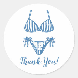 Minimalist Blue Bikini Coastal Thank You Classic Round Sticker
