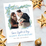 Minimalist Blue Bow Greenery Hanukkah Photo Card<br><div class="desc">Personalise this whimsical,  watercolor blue bow and greenery Hanukkah Photo Card with your own photo and holiday greeting. Choose to have them printed,  receive as a digital download or both!</div>