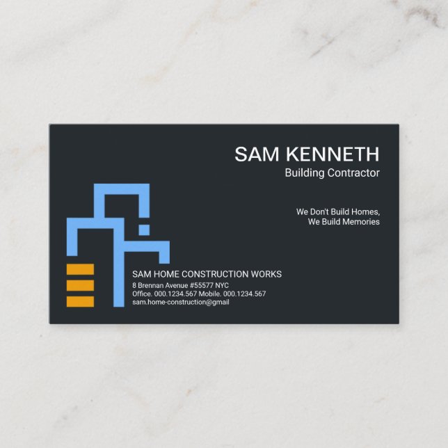Minimalist Blue Building Blocks Construction Business Card (Front)