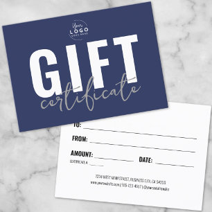 Minimalist Blue Business Gift Certificate